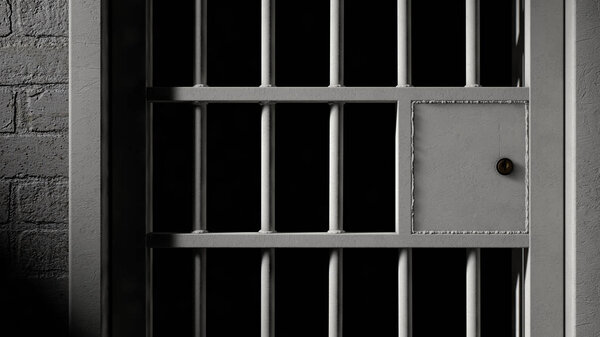 Дверь тюремной камеры и сварные железные прутья
