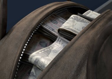 Illicit Cash In A Brown Duffel Bag clipart