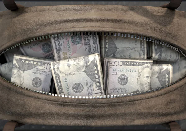 Kahverengi bir çanta içinde yasadışı para — Stok fotoğraf