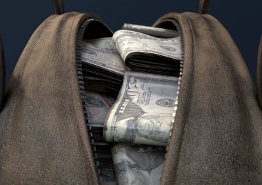 Illicit Cash In A Brown Duffel Bag clipart