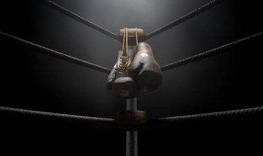 Vintage Boxing  Corner And Hung Up Gloves clipart