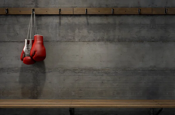 Перчатки для бокса, висящие в раздевалке — стоковое фото