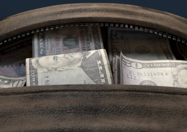 Illicit Cash In A Brown Duffel Bag — Stock Photo, Image