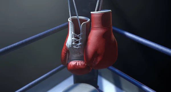 Canto de boxe e luvas de boxe — Fotografia de Stock