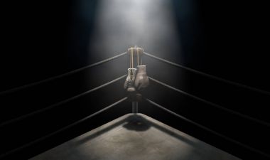 Vintage Boxing  Corner And Hung Up Gloves clipart