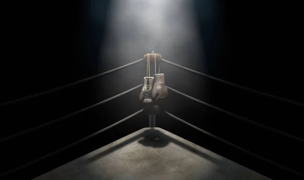 ビンテージ ボクシング コーナー、手袋をハングアップします。 — ストック写真
