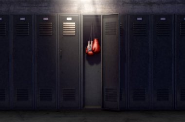 Açık soyunma ve Hung Up boks eldivenleri