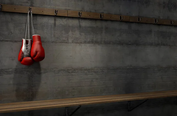 Перчатки для бокса, висящие в раздевалке — стоковое фото