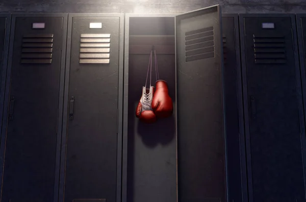 Open Locker And Hung Up Boxing Gloves — Stock Photo, Image