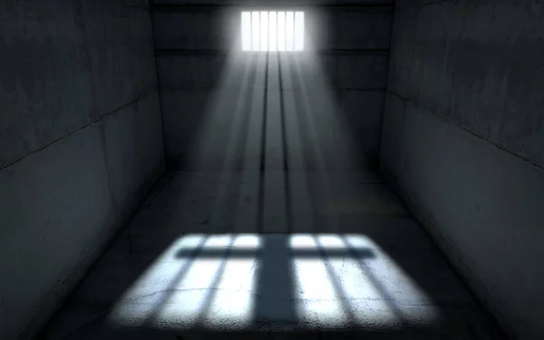 Zon schijnt in gevangenis cel venster — Stockfoto