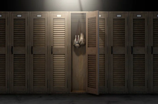Γάντια του μποξ σε ρετρό ντουλάπι — Φωτογραφία Αρχείου