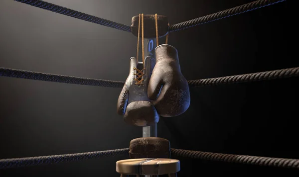 Coin de boxe vintage et gants accrochés — Photo