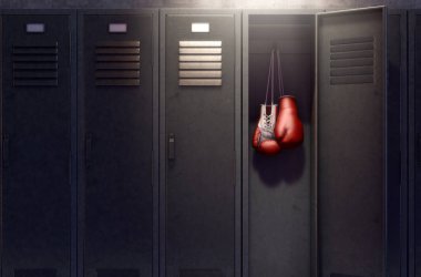 Açık soyunma ve Hung Up boks eldivenleri