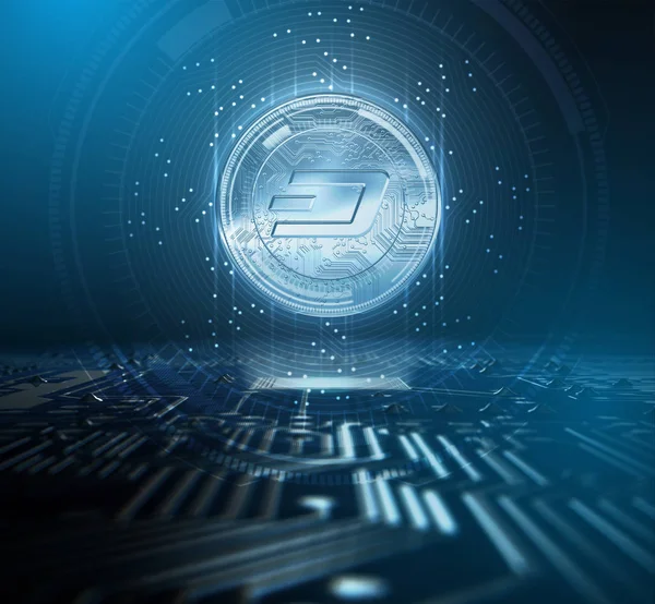 Cryptocurrency Dash And Circuit Board — Stock Photo, Image