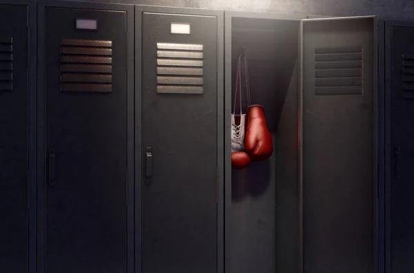 Open Locker And Hung Up Boxing Gloves — Stock Photo, Image