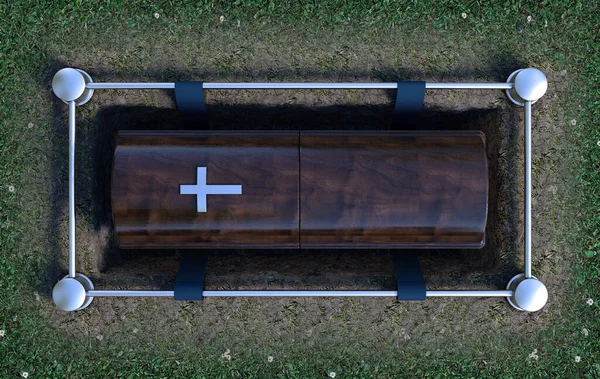 Modern Coffin Into Grave — Stock Photo, Image