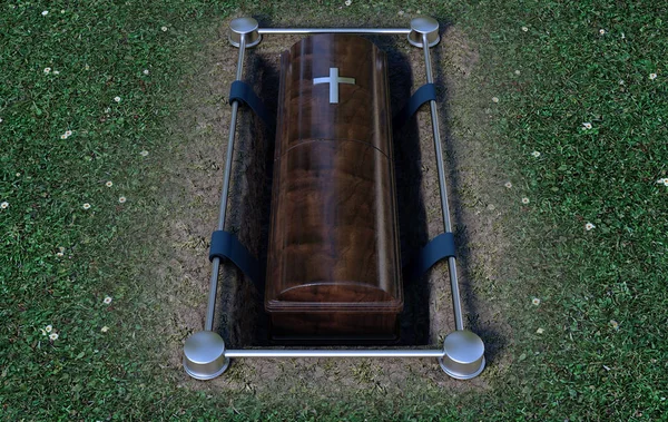 Moderne Coffin in het graf — Stockfoto