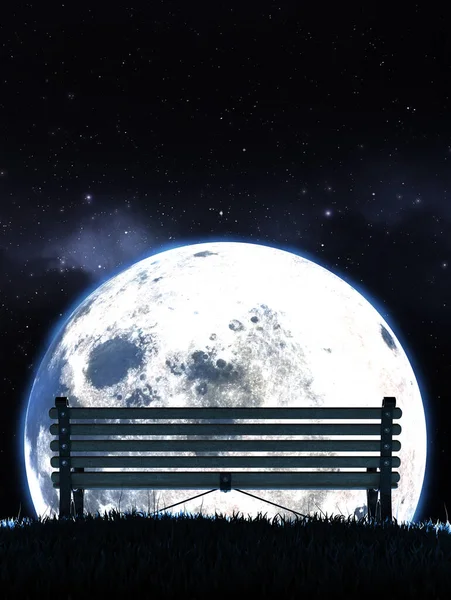 Empty Bench And Moon Silhouette — ストック写真