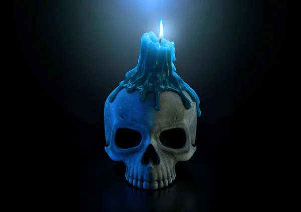 Skull Candle And Blue Flame — Stock Photo, Image