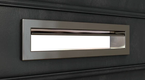 Ein Konzeptbild Einer Nahaufnahme Einer Offenen Türbuchstabenklappe Auf Isoliertem Weißem — Stockfoto