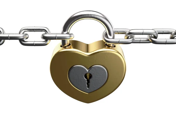 Heart Shaped Padlock Connecting Chains — Stock Photo, Image