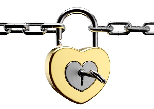 Heart Shaped Padlock Connecting Chains — Stok fotoğraf