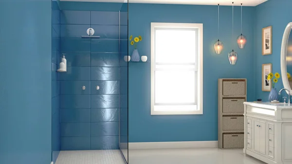 Moderno bagno blu interno — Foto Stock