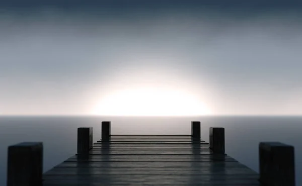 Pier On Sunrise Horizon — 图库照片