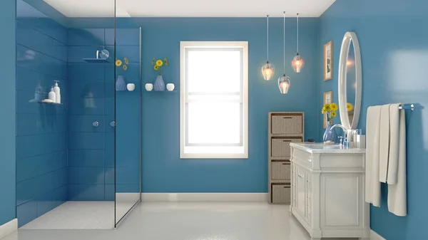 Moderno bagno blu interno — Foto Stock