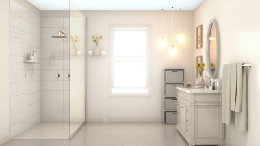 Modern Pale Cream Bathroom Interior