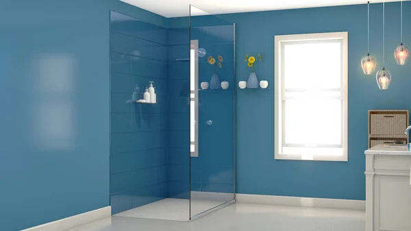 Moderno bagno blu interno — Foto Stock