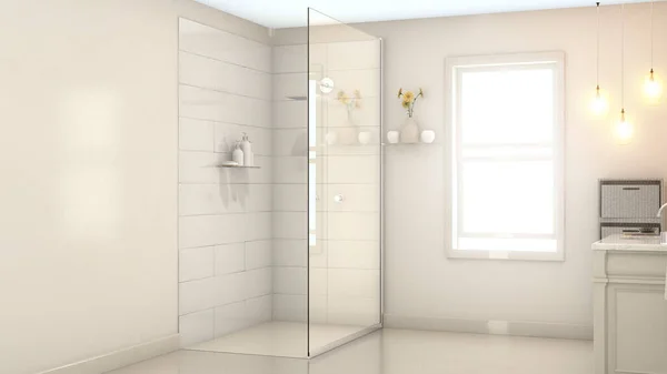 Moderno pallido bagno in crema Interno — Foto Stock