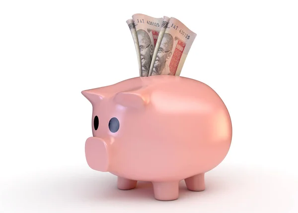 Piggy Bank With Rupee Banknotes — Stock Photo, Image