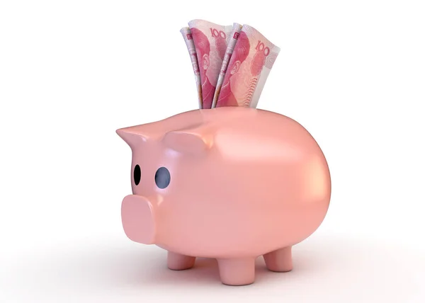 Piggy Bank con billetes de Yuan — Foto de Stock