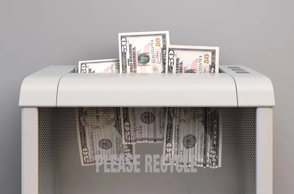 Kağıt Parçalayıcıdaki Dolar Banknotları — Stok fotoğraf