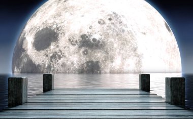 Pier and Moon On Water Horizon clipart