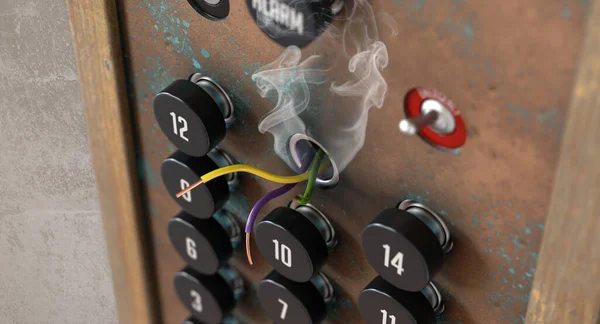 Eski Bir Asansör Kontrol Panelini Gösteren Bir Konsept Kayıp Sigara — Stok fotoğraf