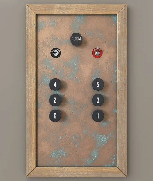 Antiguo Panel Control Ascensor Retro Con Seis Pisos Latón Madera — Foto de Stock