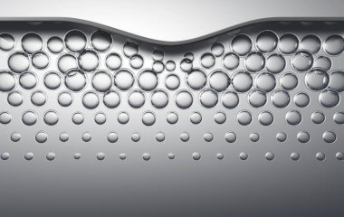 Şeffaf sıvı moleküllerin mikro arka planda bir yüzey katmanının altında toplanması konsepti - 3d render