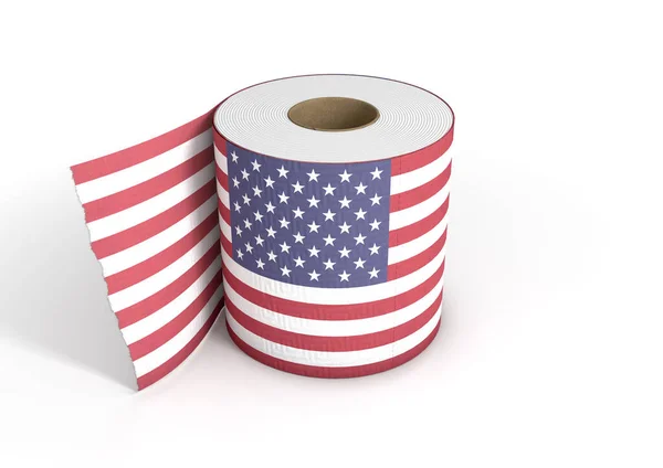Unico Rotolo Carta Igienica Con Una Stampa Della Bandiera Usa — Foto Stock