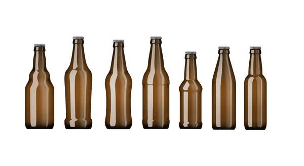 Vecteur Une Gamme Bouteilles Bière Verre Ambré Différentes Formes — Image vectorielle