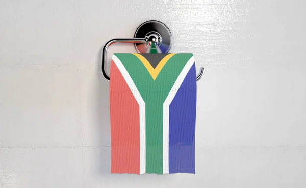 Roll Toilet Paper Print South African Flag Hanging Chrome Toilet — Stock Photo, Image