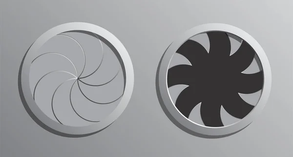 Illustration Vectorielle Portail Mécanique Rond Futuriste Mécanisme Sphincter Ouvert Fermé — Image vectorielle
