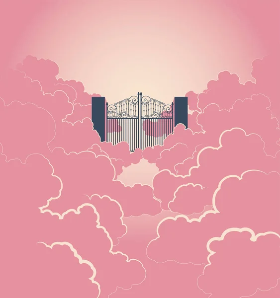 Vector Illustration Concept Depicting Majestic Pearly Gates Heaven Surrounded Clouds — Stock Vector