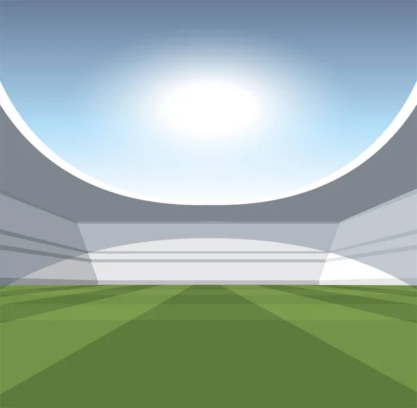 Векторное Освещение Обычного Стадиона Зеленой Травой Дневное Время Голубым Облачным — стоковый вектор