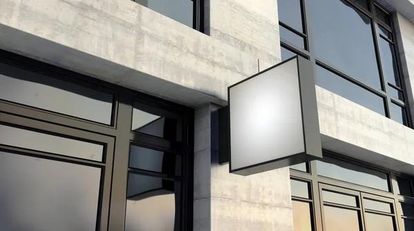 Ein Quadratisches Leuchtkastenschild Das Tagsüber Vor Einer Fassade Eines Markengeschäfts — Stockfoto