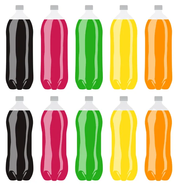Коллекция Различных Вкусов Соды Пластиковых Двух Литровых Бутылок Изолированном Белом — стоковый вектор