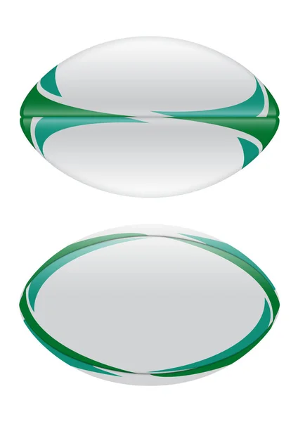 Eine Vektorillustration Eines Schlichten Weißen Rugby Balls Mit Grünen Designelementen — Stockvektor