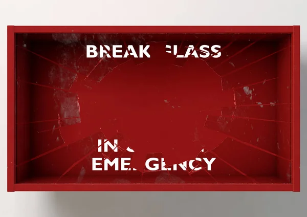 Empty Red Emergency Box Shattering Case Emergency Breakable Glass Front — Stock Photo, Image