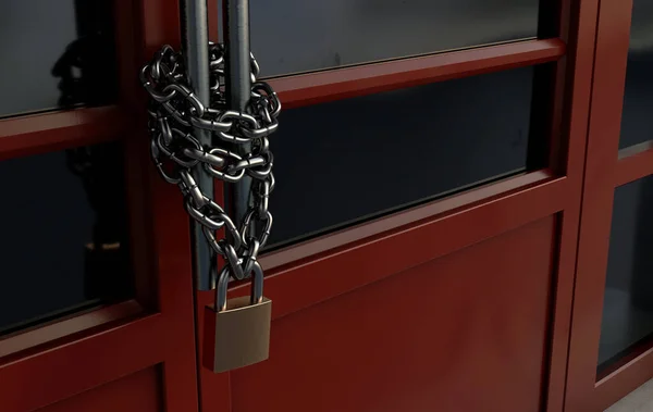 Una Puerta Almacén Genérica Roja Encadenada Cerrada Con Una Cadena — Foto de Stock